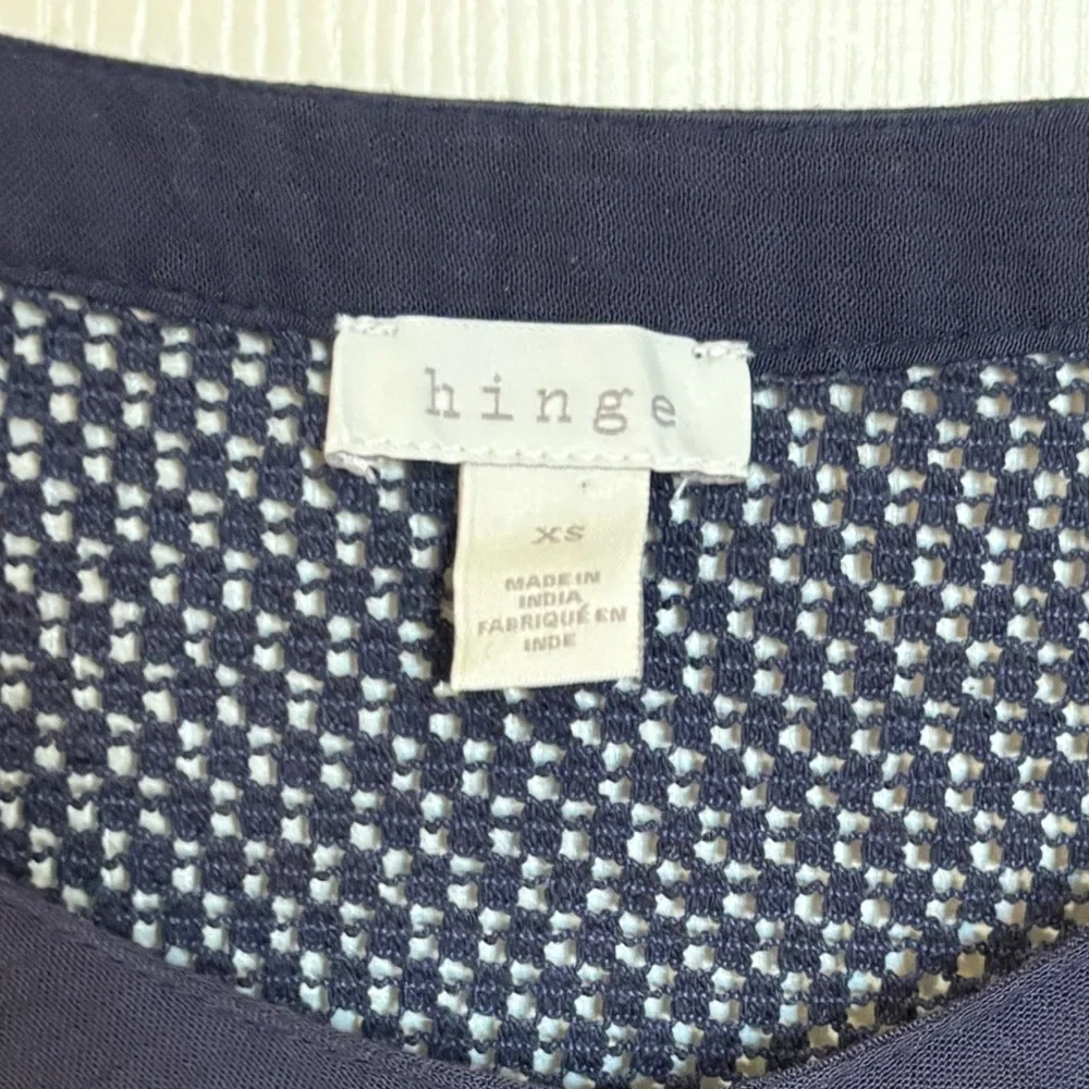 Hinge Navy Mesh Yoke Dress tunic Long Sleeve Button Front spring dress festival